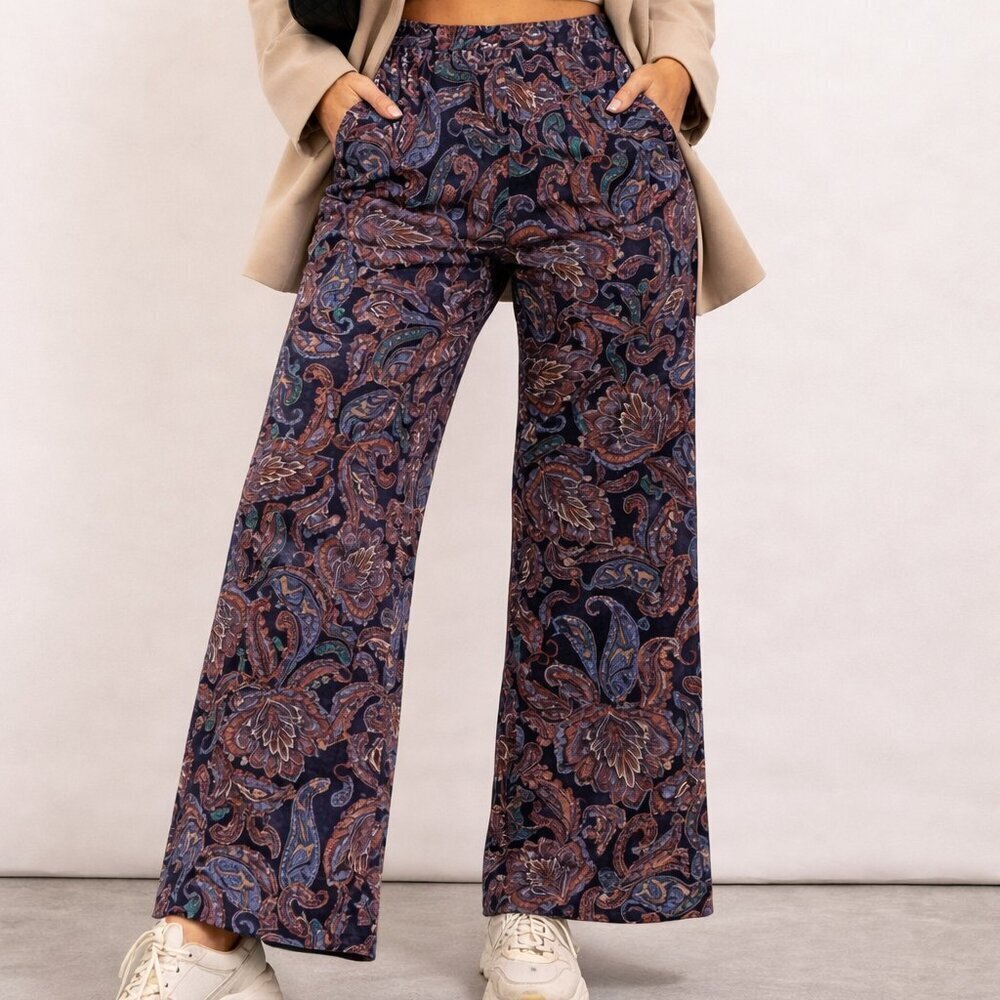 Paisley Wide Leg Pants Boho Retro Statement Trousers Vintage Vibe Medium Zara - Picture 2 of 6